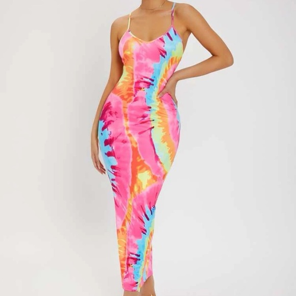 New Inventory 💕Tie Dye Crisscross Backless Split Thigh Dress💕 - Picture 5 of 8